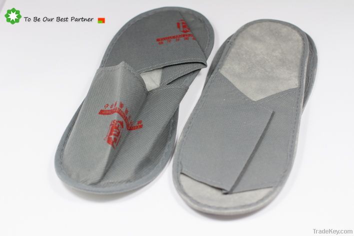 Hotel slippers , Velvet Fabric Closed Toe Indoor Slippers with embroid