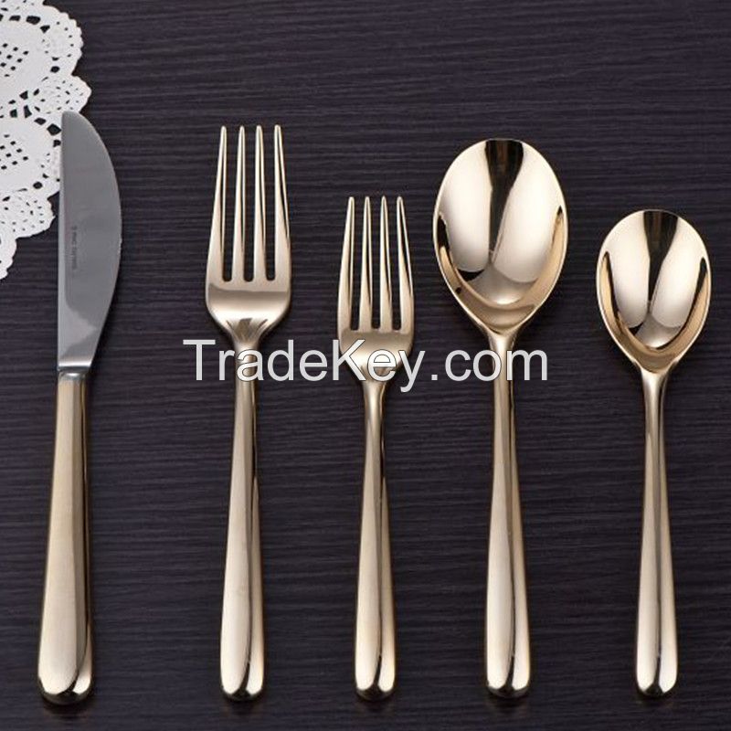 Stainless Steel Cutlery Set with Gold Forged