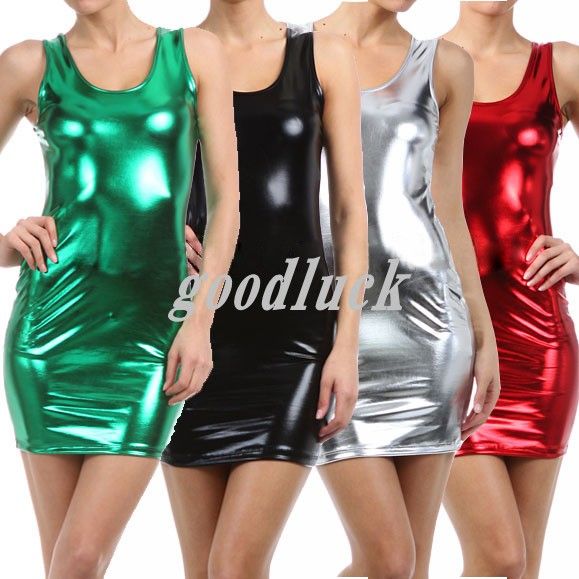 Sexy Dress Shiny Metallic Club Wear Strap Dress
