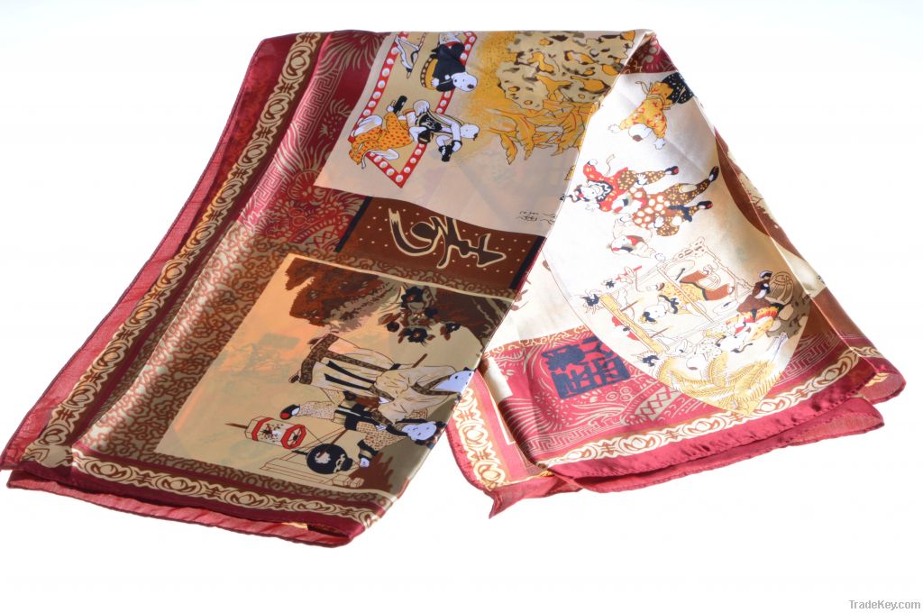 ladies chinese style silk square scarf