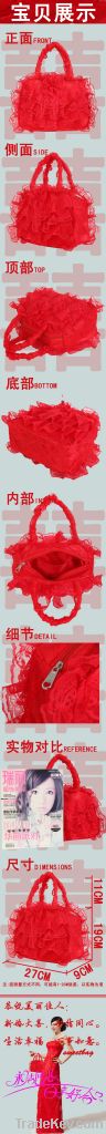 silk&lace handbag bridesmaid handbag red lace handbag cosmetic bag