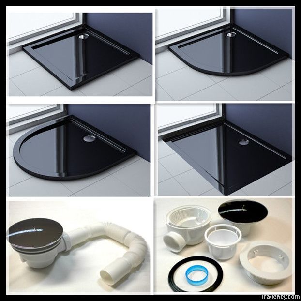 SHOWER TRAY ACRYLIC TUB SHOWER BATH FLAT SUPER BLACK