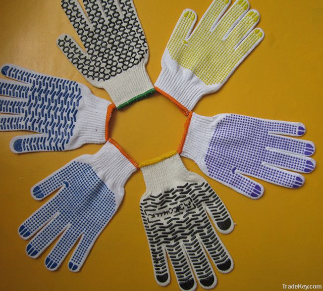 knitted cotton glove with pvc dot