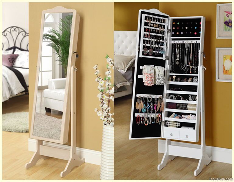 Wooden mirror Jewelry Armoire in white