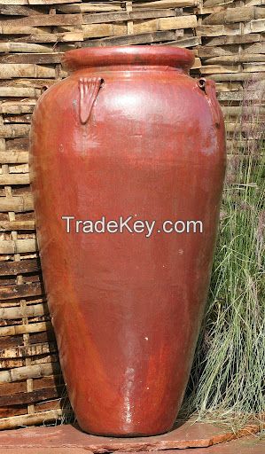 Red Classic Monkey Jar,Big Tall Round glazed garden planter
