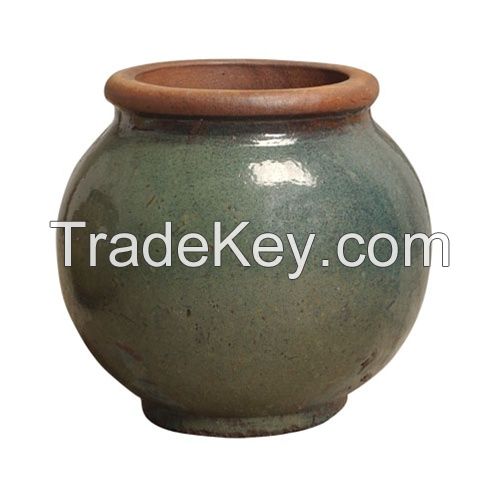 Round Rustic Glazed Outdoor Ceramic Garden Vases