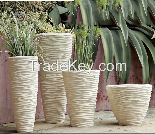 Round Lightweight Fiberstone planters or polystone pots