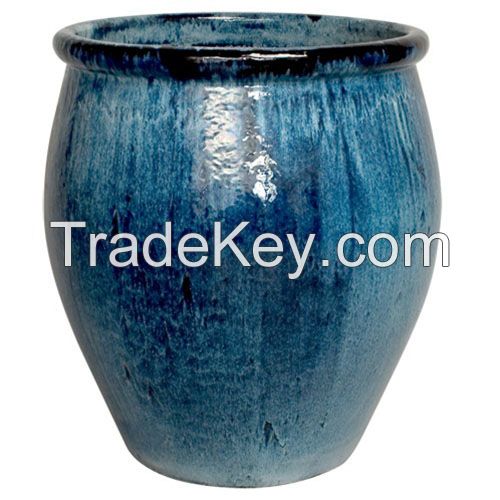 Tall Round Barrels-Large Glazed Ceramic Planters-light blue Pots