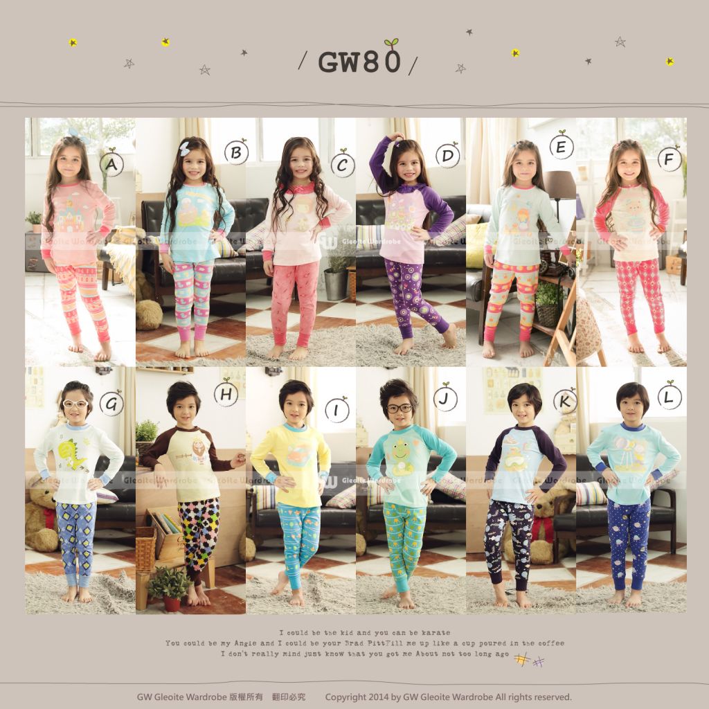 supply original pajamas  Gleoite Wardrobe (GW80)  pajamas for summer and autumer 2 to 10 years