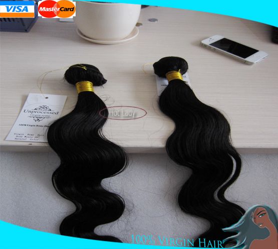 Hot Selling Top Fashion  100% Unprocessed Brazilian Virgin Hair Extensions Natural Color Human Hair Weft  1B