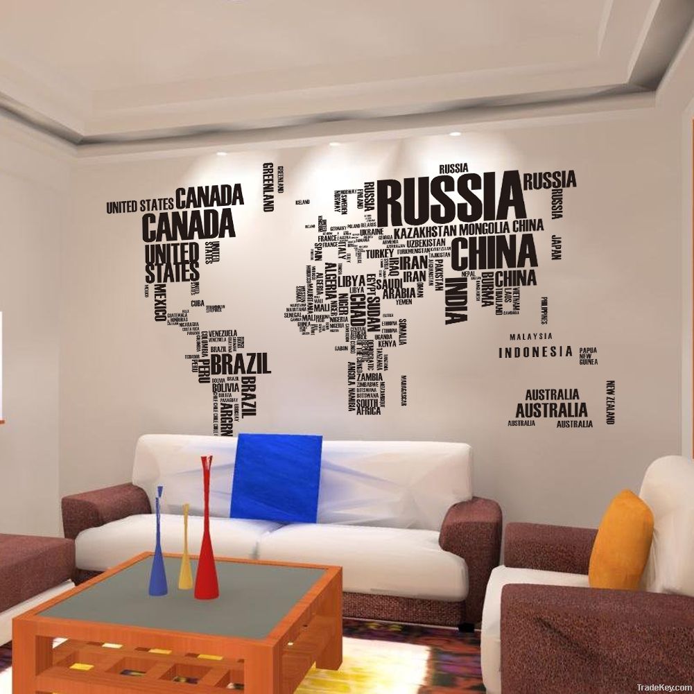 2013 New Design/XXL190*116 cm/ZooYoo Wall Sticker Map of the World for