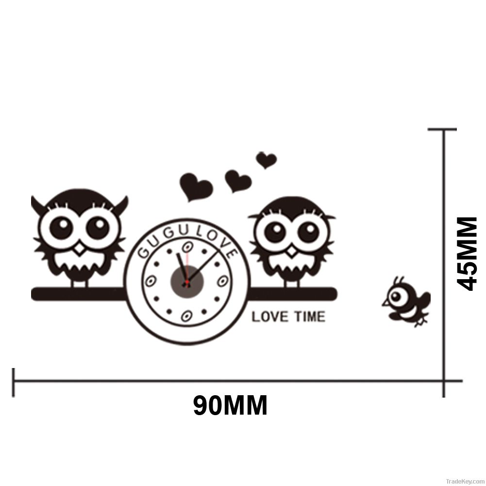 2013 New ZY820 Couple Owl Clock Cartoon Love Metal Clock Wall Sticker
