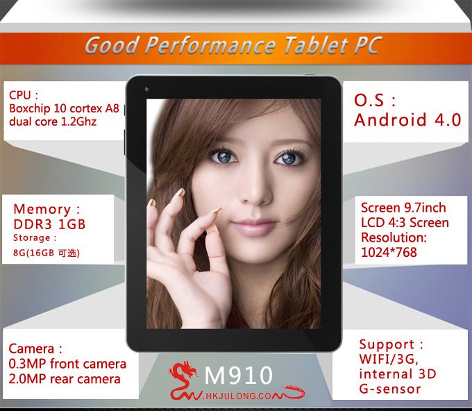 9.7inch dual core phone calling tablet pc built in 3g wifi bluetooth gps