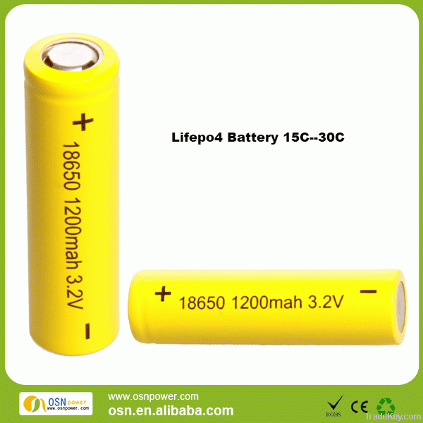 Lifepo4 18650 1200mah 20-40C High Discharge Battery