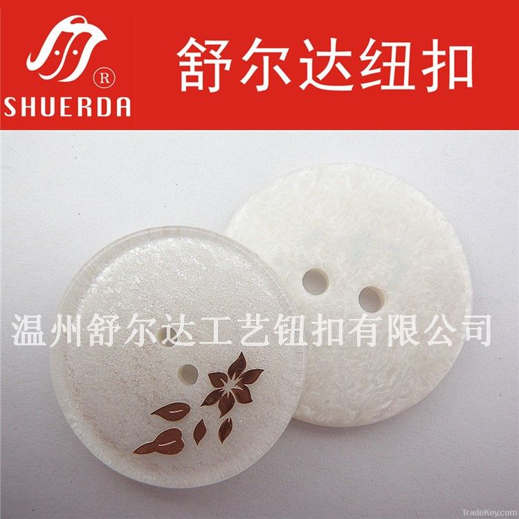 high quality polyester white button on 2-hole
