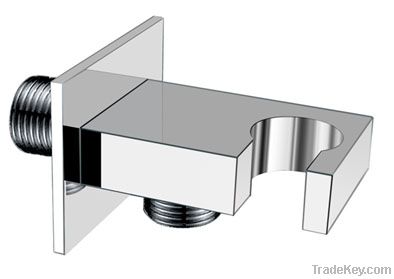 Flat brass shower outlet and support