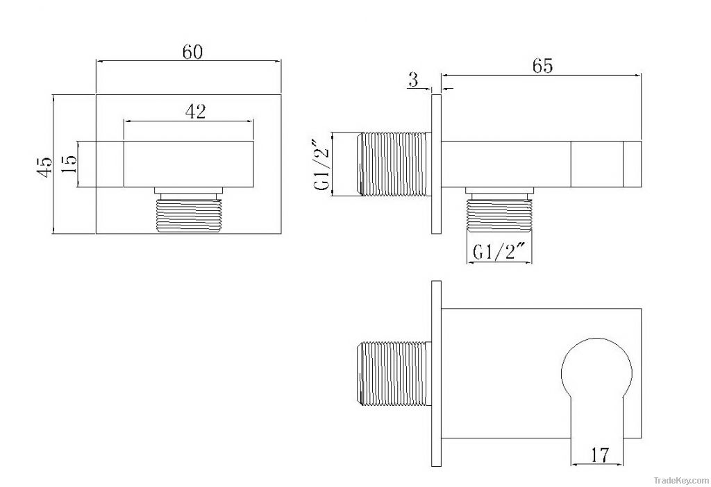 Flat brass shower outlet and support