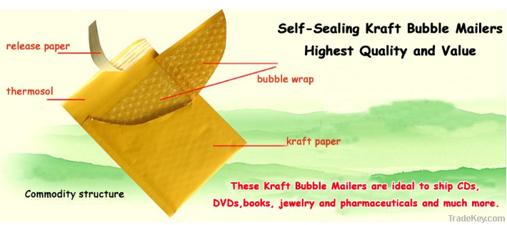 Kraft paper bubble envelopes with self-adhesive