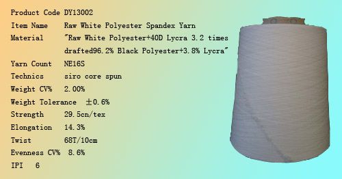 Raw White Polyester Stretch Yarn covering Lycra