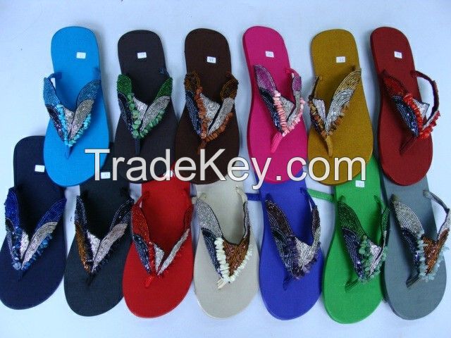 Bohemian beaded Thai silk slippers