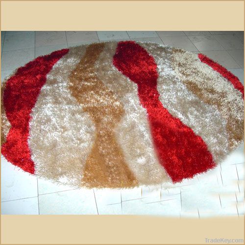 Round Colorful soft shining Wave Design Polyester Silk Shaggy Rug