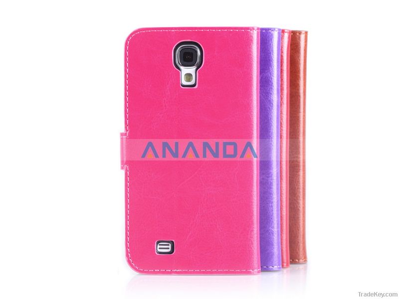 Leather Flip Case for Samsung Galaxy S4 i9500 with Stand + Card Holder