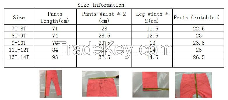 spring and autumn children contton skinny pants 7-14 years old girl solid color pants colored pants for girls