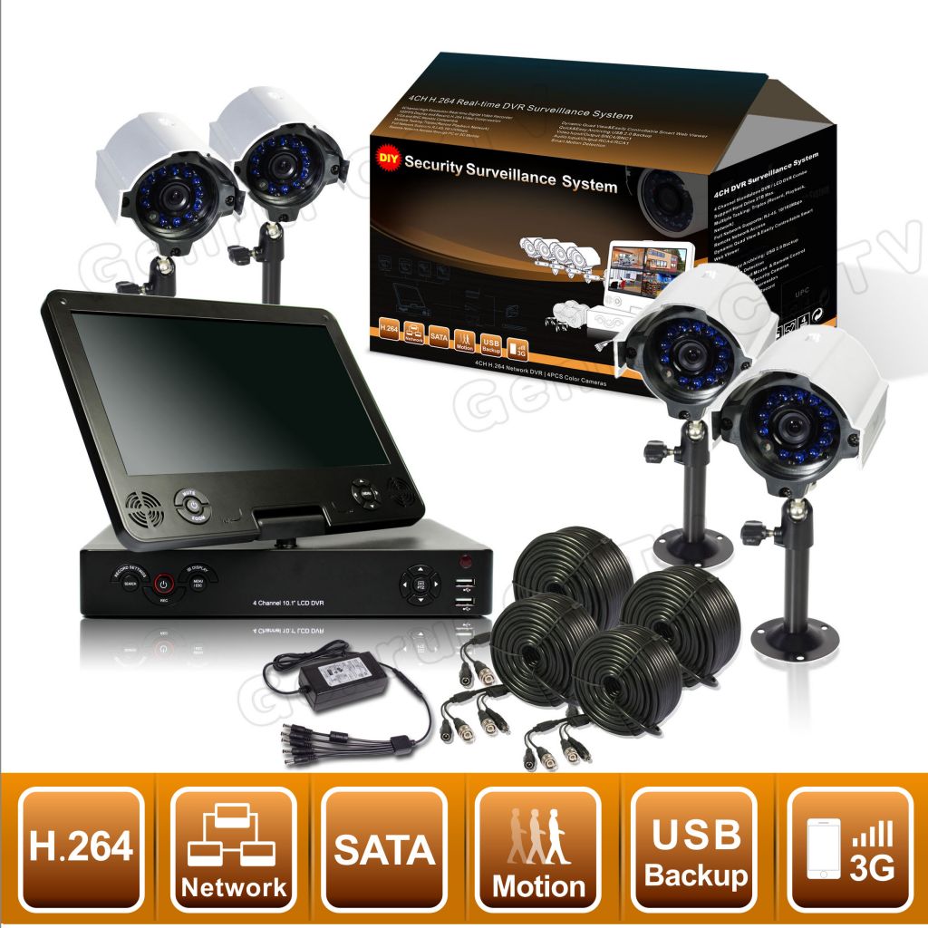 10" HD LCD 4ch h.264 dvr with CMS&DDNS support