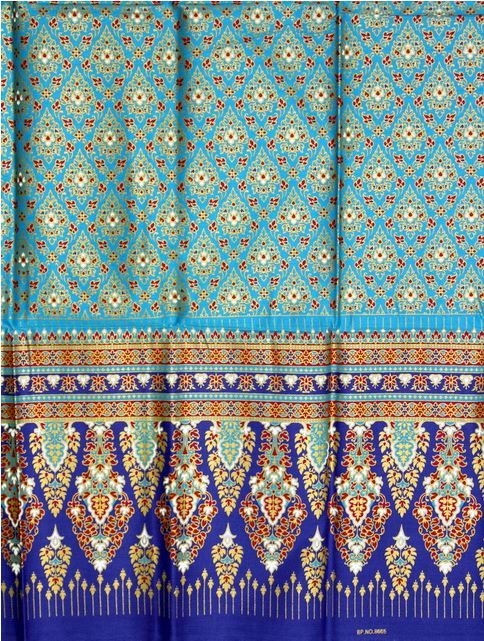 Thai Women Sarong Wrap, Patch Work, Cotton Fabric Gold Print in Thai Oriental Pattern Design