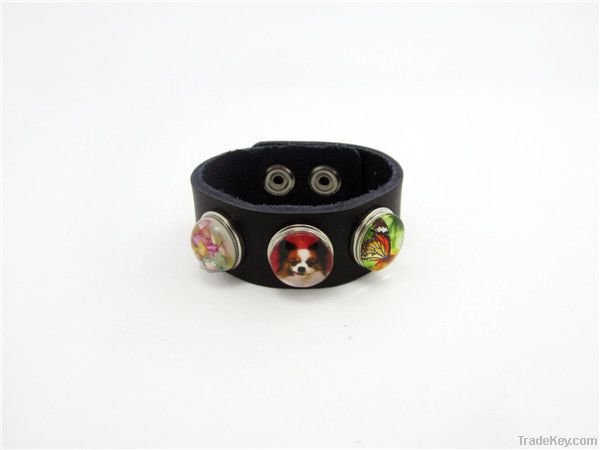 2013 Newest button style noosa leather bracelet