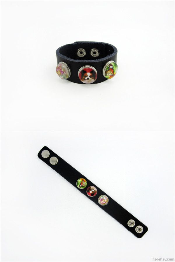 2013 Newest button style noosa leather bracelet