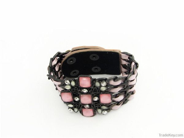 2013 Elegent design lady flower pattern leather bracelet with laces