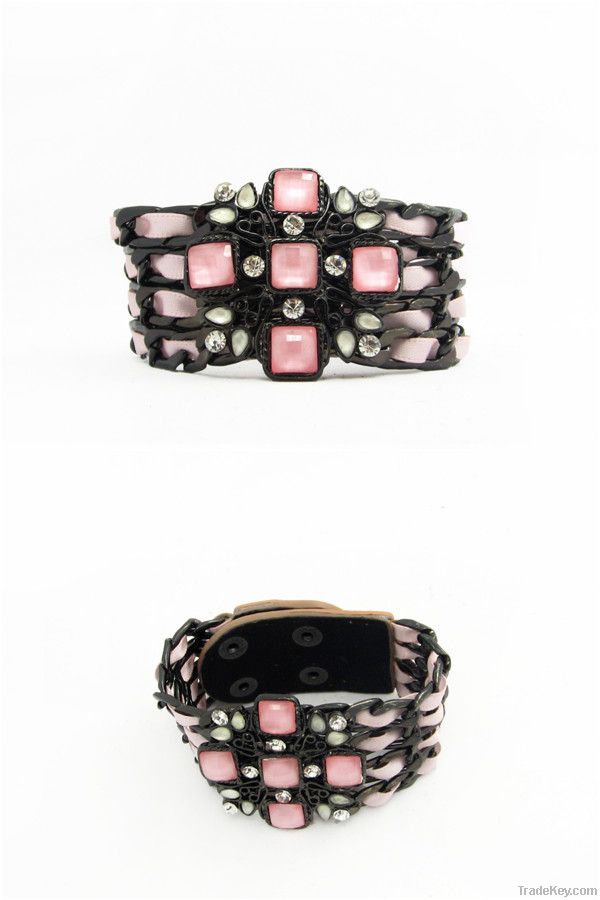 2013 Elegent design lady flower pattern leather bracelet with laces