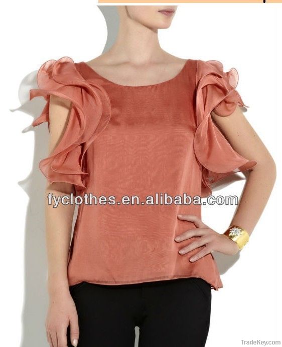 Flounce sleeveless top;Ladys blouses