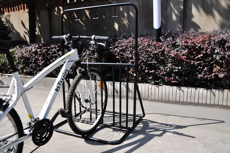 galvanized bike parking stand with hangers