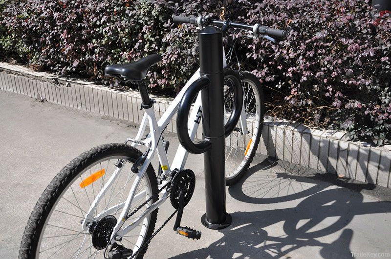 galvanized , floor-mounted bike stand with unique design