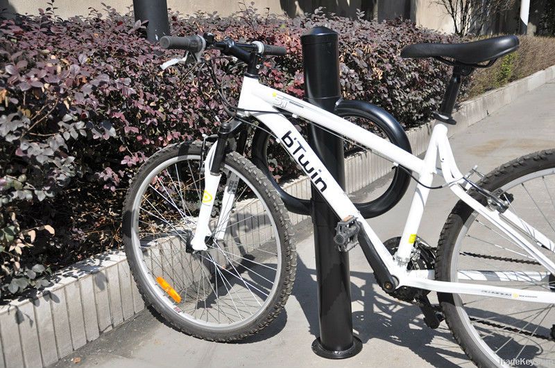 galvanized , floor-mounted bike stand with unique design
