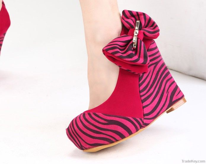 2013 women's spring summer shoes mei red velvet bow fashion zebra prin
