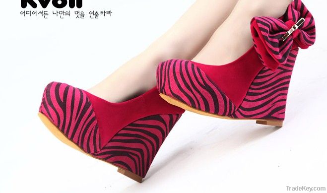 2013 women's spring summer shoes mei red velvet bow fashion zebra prin