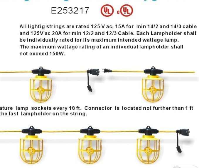 Job-Site Lighting/LS-50 14/3 SJTW Job-Site 5Lamp String Light With Metal Cage Guard