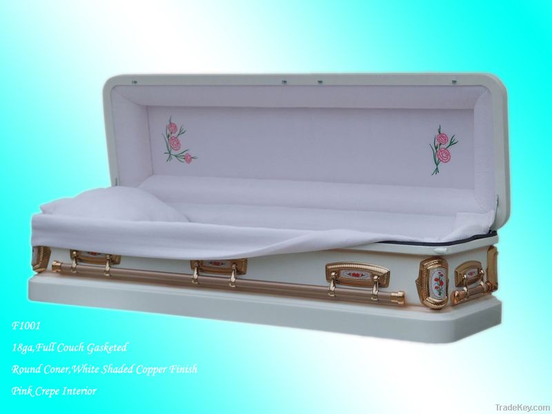 high quality steel funeral service golden casket