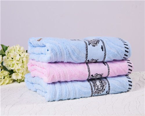 jacquard printed towel tiger satin-border blue pink towels