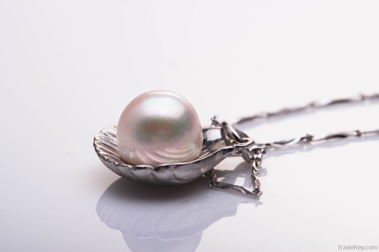 925 silver shell design nature white pearl quantum pendant