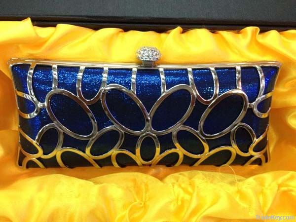 2013 shinny hollow satin evening clutch purse hard box style