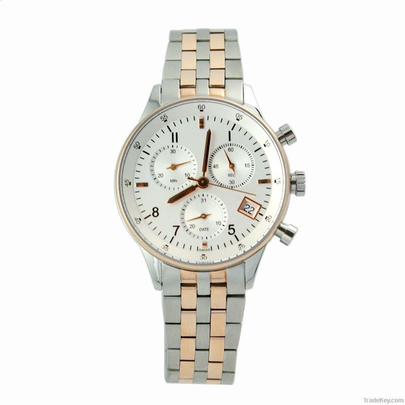 High Quality Chronograph Stainless Steel Watch with Rose Godl Plating