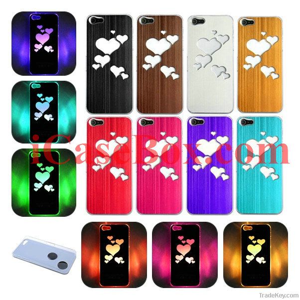 Brushed Aluminium Sheet Love Heart Sense LED Flash Case for iPhone 5