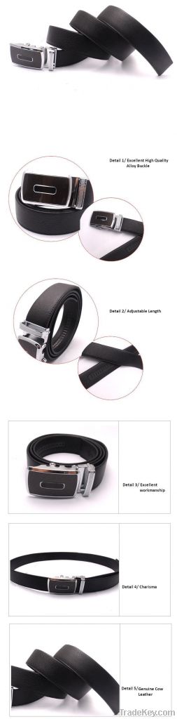 Men's belts Black Dress Genuine Cow Leather Belt  Auto Lock Buckle