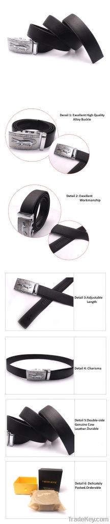 Men's belts Black Genuine Cow Leather Belt Crocodile Auto Lock Buckle