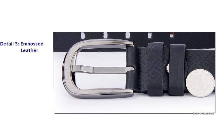 High Quality Men's Black Genuine Cow Leather Belt Alloy Pin Buckle