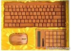 wooden keyboard, mouse, caculator set, bamboo